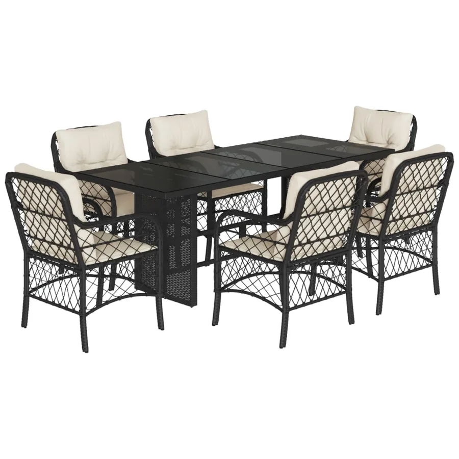 Ensemble à manger de jardin coussins 7pcs Noir Résine tressée - 2