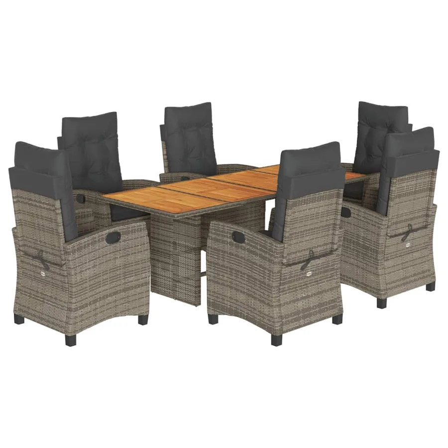 Ensemble à manger de jardin et coussins 7 pcs gris rotin - 2
