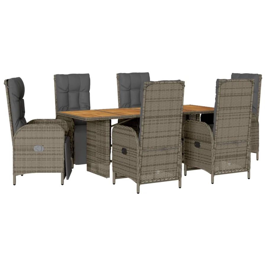 Ensemble à manger de jardin et coussins 7 pcs gris rotin - 2