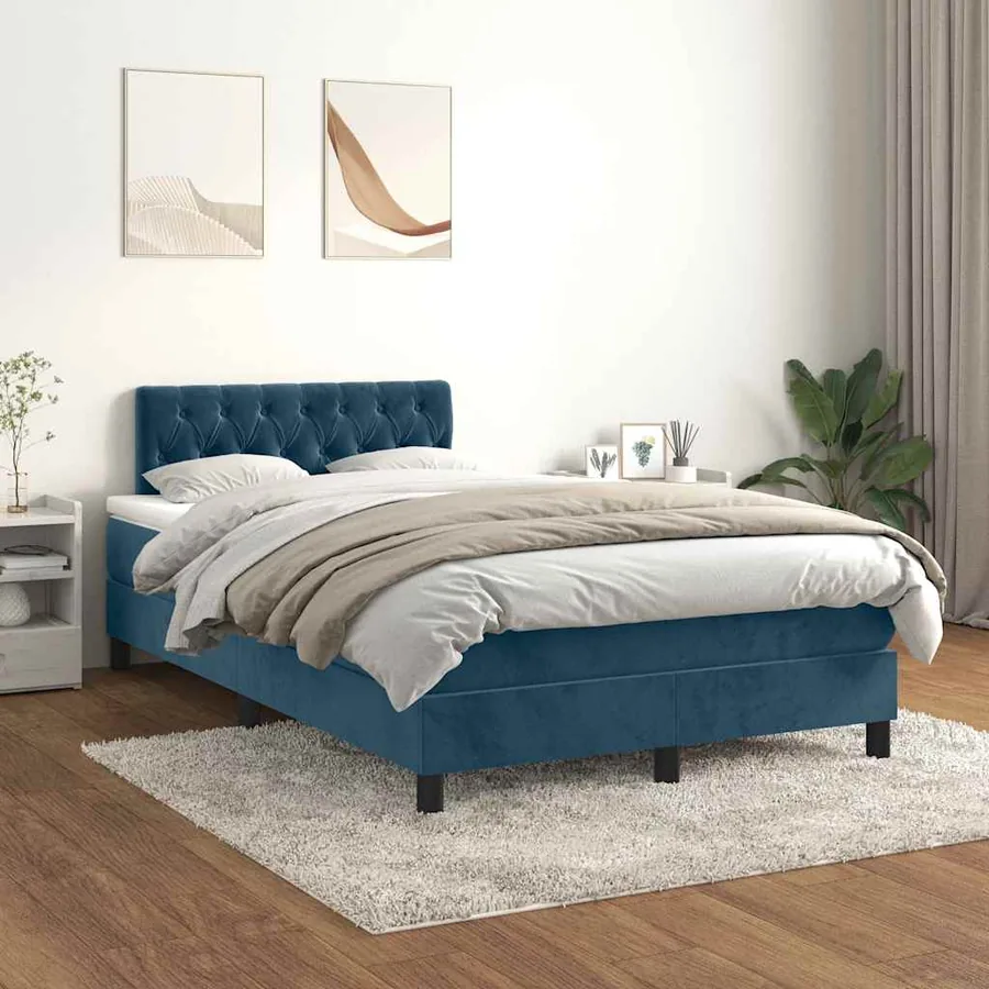 Sommier à lattes de lit et matelas bleu foncé 120x190cm velours