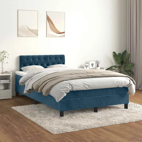 Sommier à lattes de lit et matelas bleu foncé 120x190cm velours