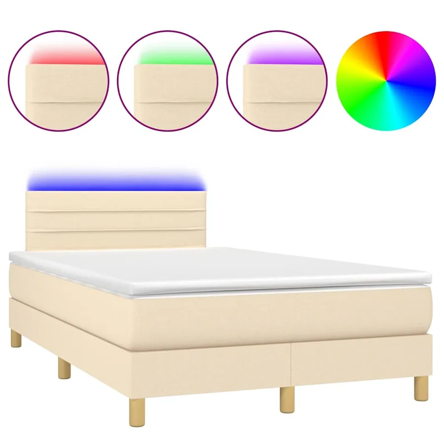 Sommier à lattes de lit matelas et LED crème 120x190 cm tissu - 2