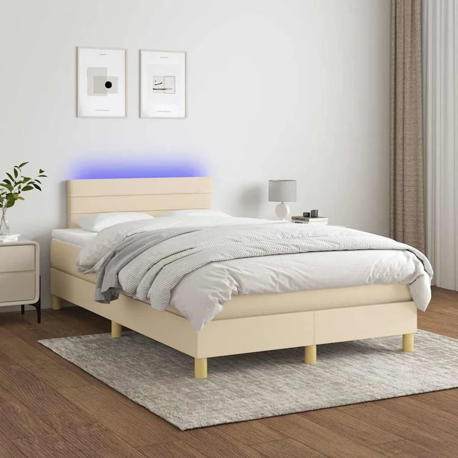 Sommier à lattes de lit matelas et LED crème 120x190 cm tissu - 4