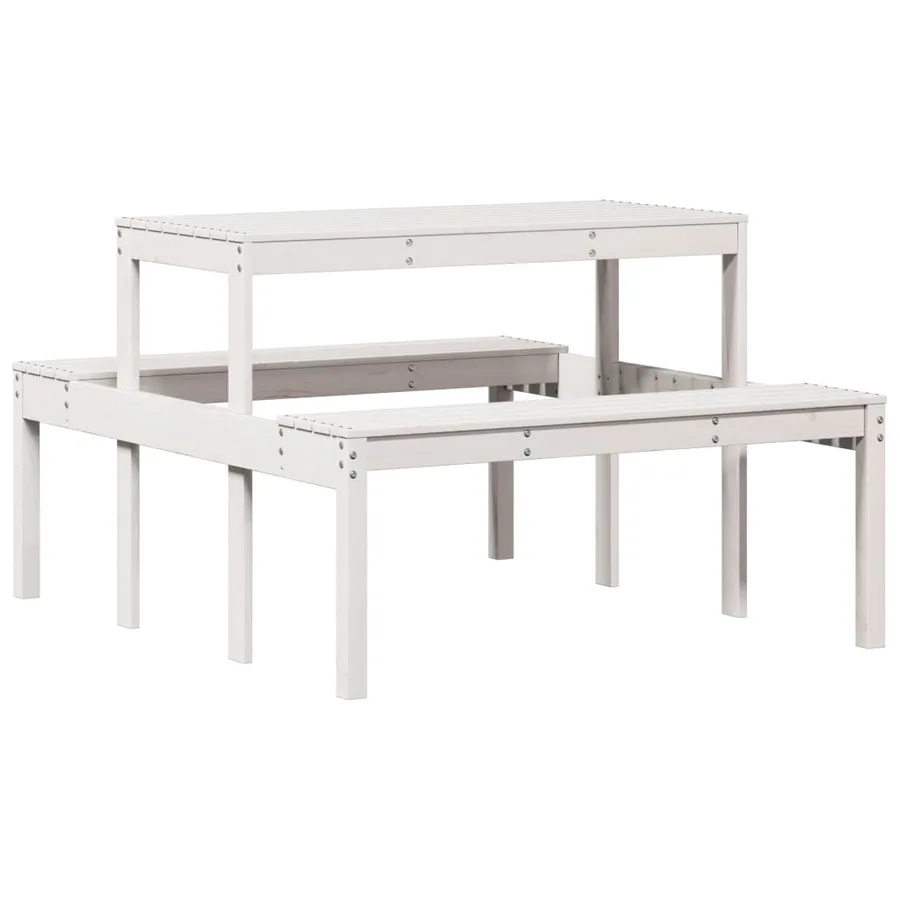 Table de pique-nique blanc 110x134x75 cm bois massif de pin - 2
