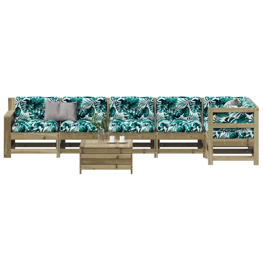 Salon de jardin 7 pcs avec coussins bois de pin imprégné