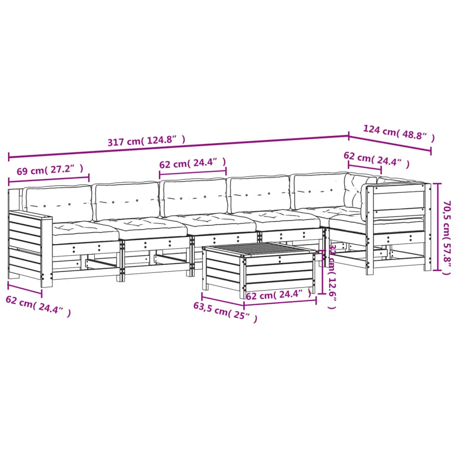 Salon de jardin 7 pcs avec coussins bois de pin imprégné - 12
