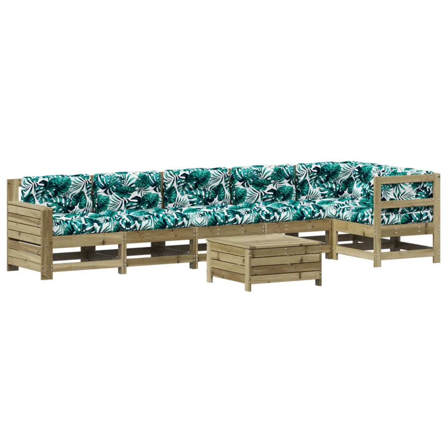 Salon de jardin 7 pcs avec coussins bois de pin imprégné - 2