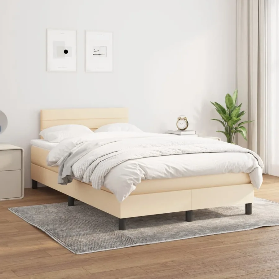 Sommier à lattes de lit avec matelas crème 120x190 cm tissu - 3