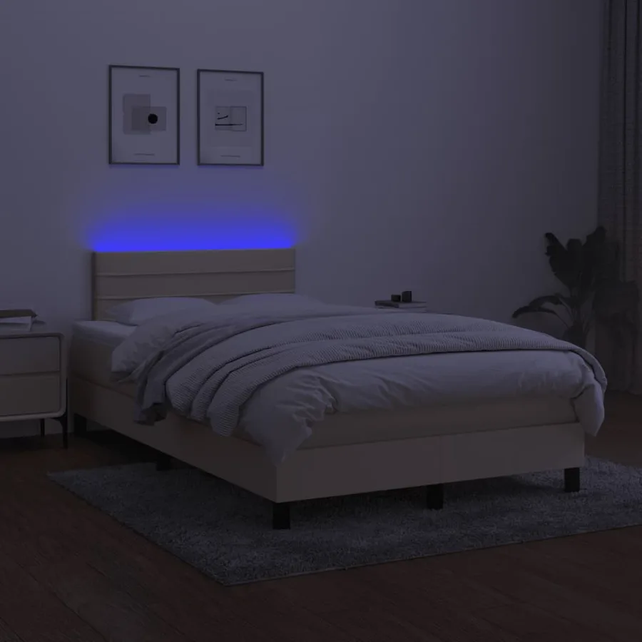 Sommier à lattes de lit matelas et LED crème 120x190 cm tissu - 4