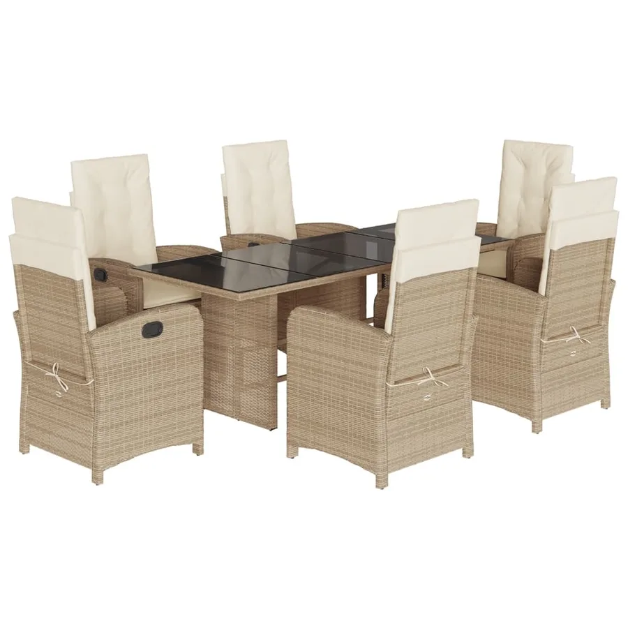 Ensemble à manger de jardin et coussins 7 pcs beige poly rotin - 2