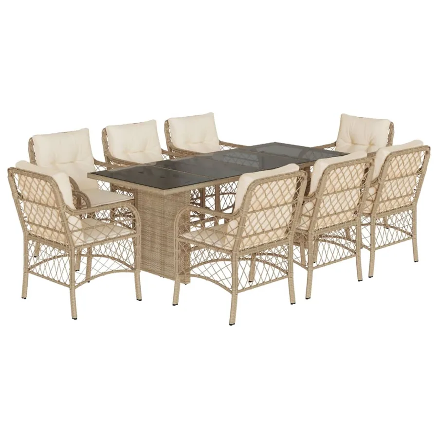 Ensemble à manger de jardin et coussins 9 pcs beige Poly rotin - 2