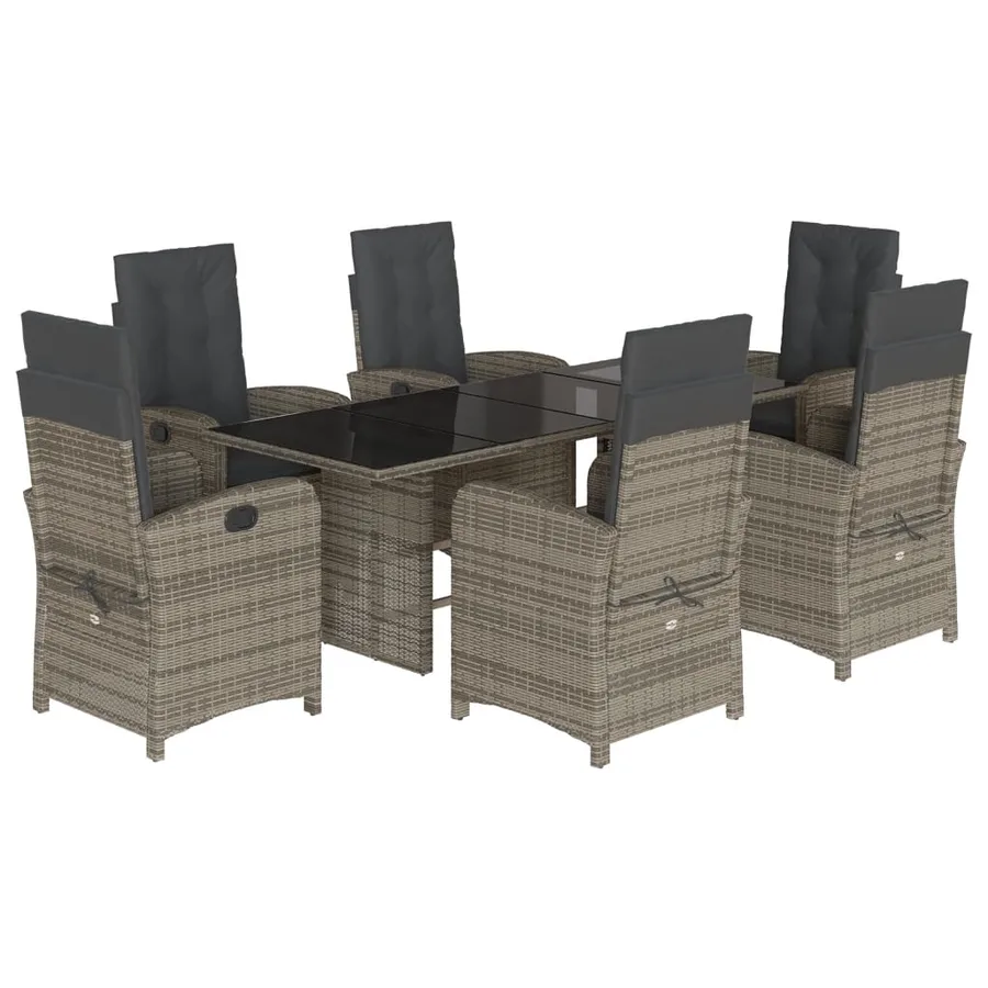 Ensemble à manger de jardin et coussins 7 pcs gris rotin - 2