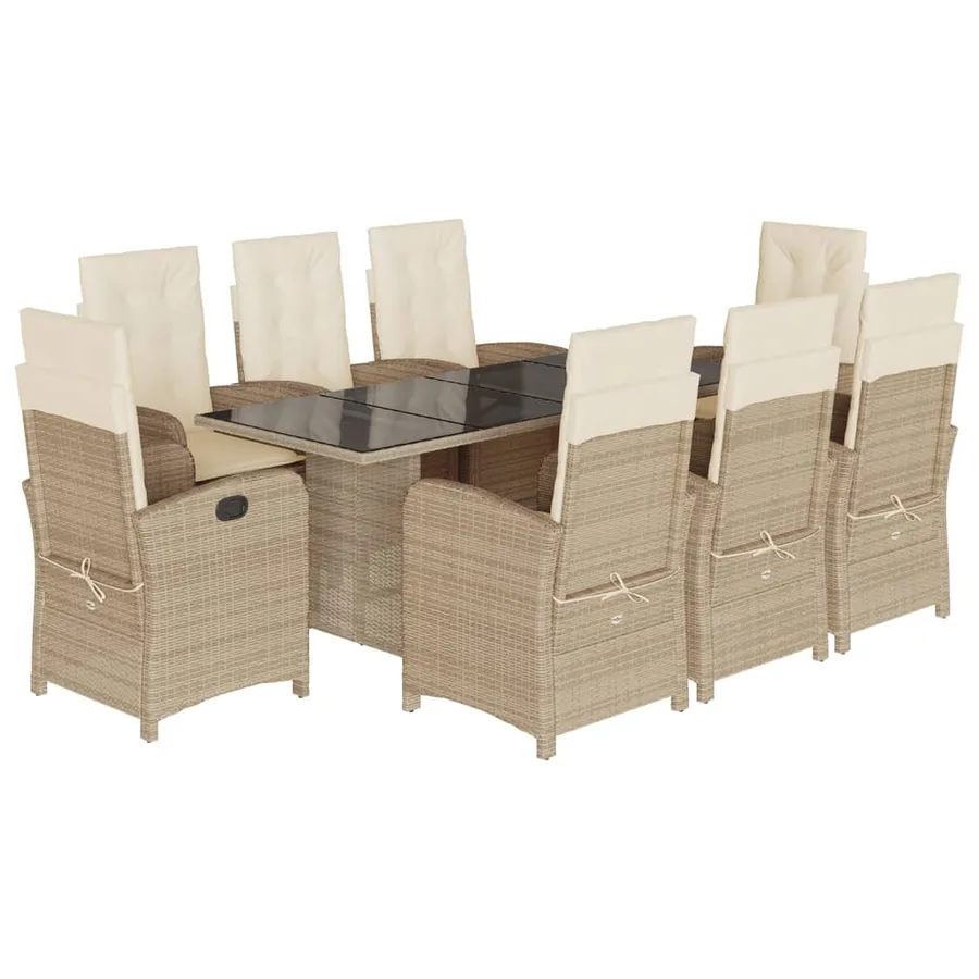 Ensemble à manger de jardin et coussins 9 pcs beige Poly rotin - 2