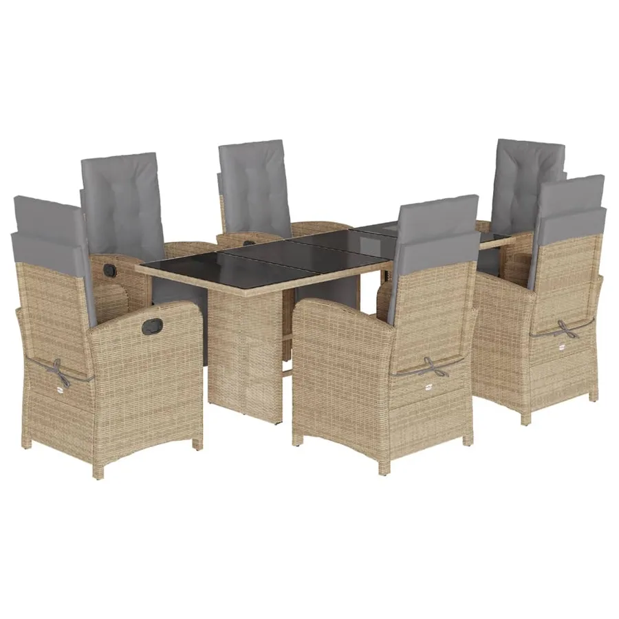 Ensemble à manger de jardin et coussins 7 pcs beige poly rotin - 2