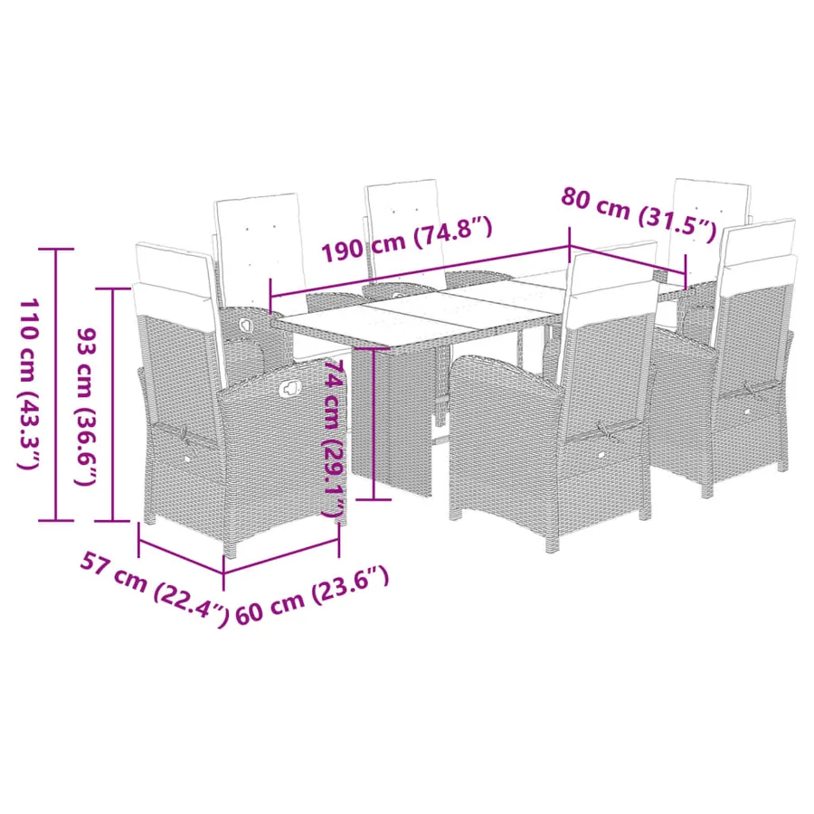 Ensemble à manger de jardin et coussins 7 pcs beige poly rotin - 9
