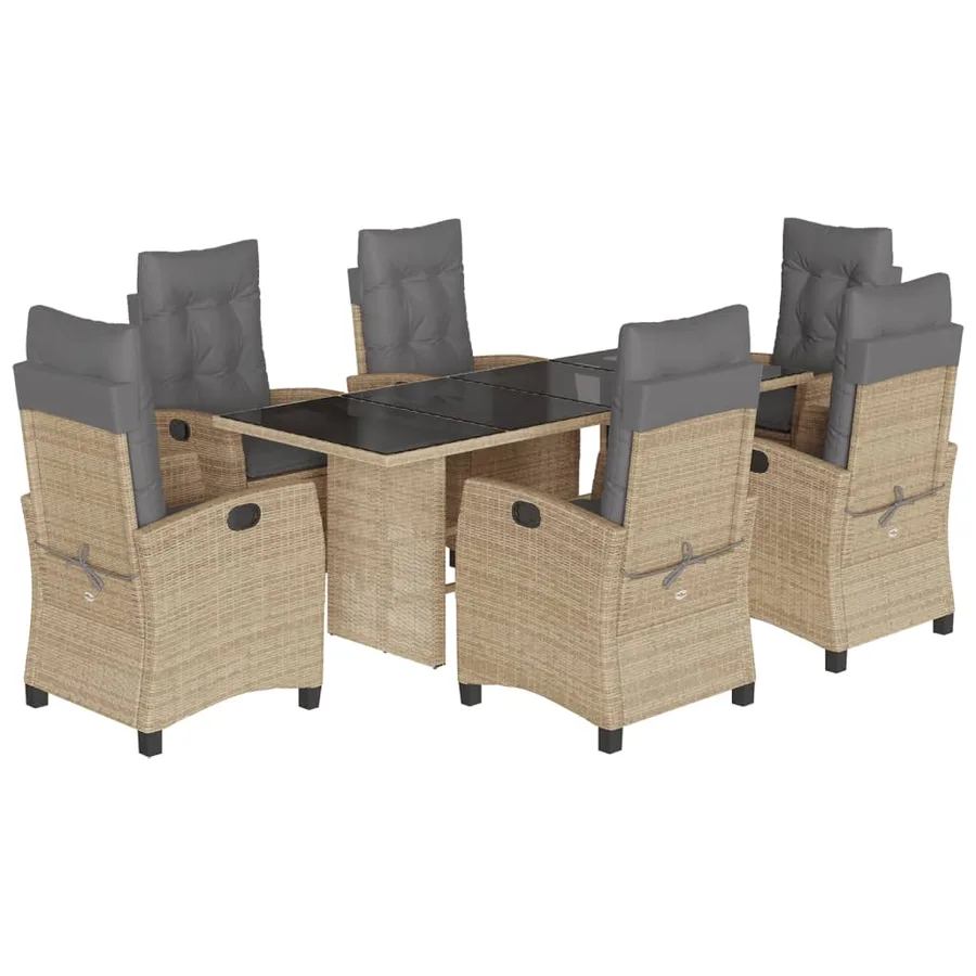 Ensemble à manger de jardin coussins 7 pcs mélange beige rotin - 2