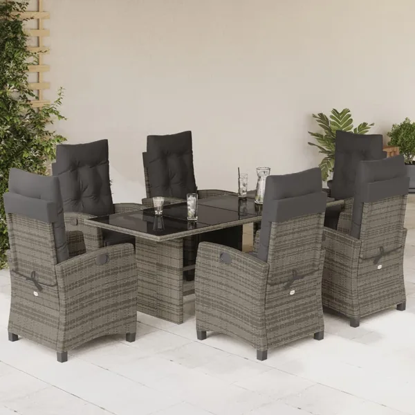 Ensemble à manger de jardin et coussins 7 pcs gris rotin