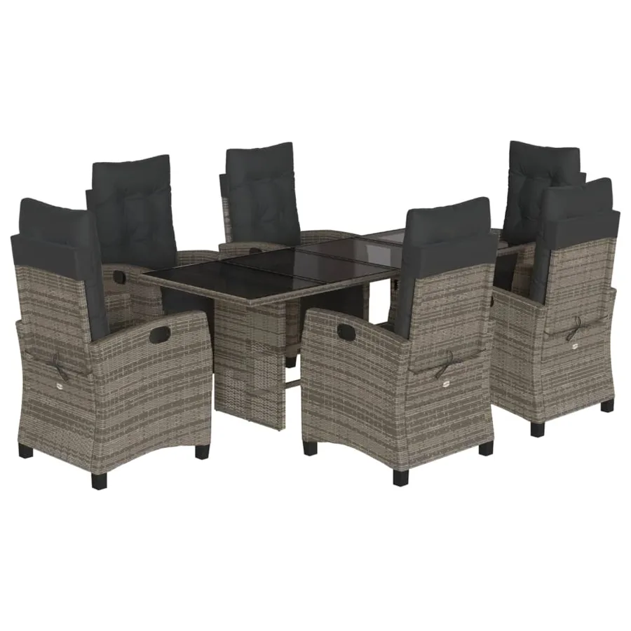Ensemble à manger de jardin et coussins 7 pcs gris rotin - 2