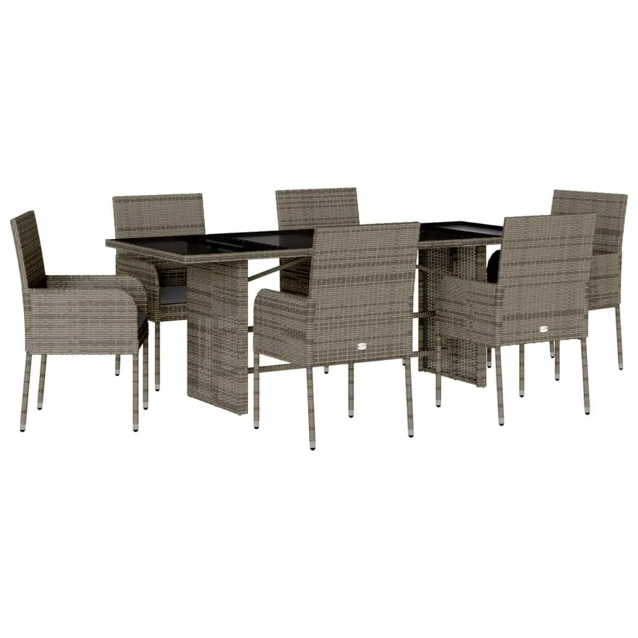 Ensemble à manger de jardin et coussins 7 pcs gris rotin - 2