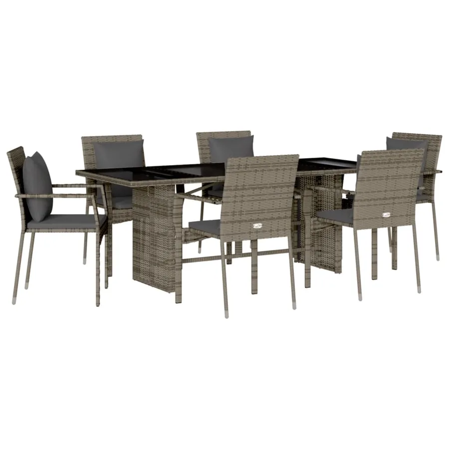 Ensemble à manger de jardin et coussins 7 pcs gris rotin - 2