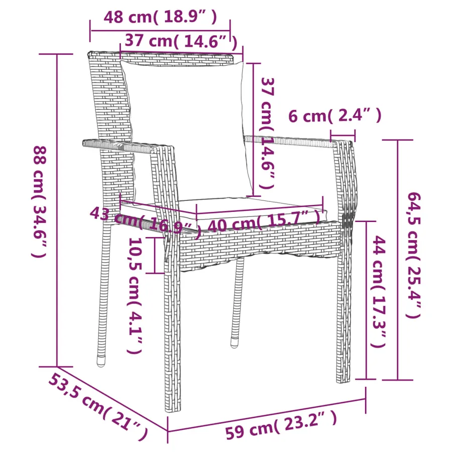 Ensemble à manger de jardin et coussins 7 pcs gris rotin - 8