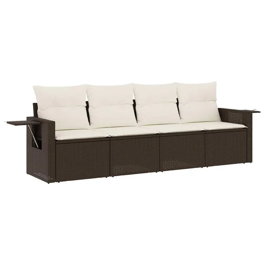 Salon de jardin 4 pcs avec coussins marron résine tressée - 2