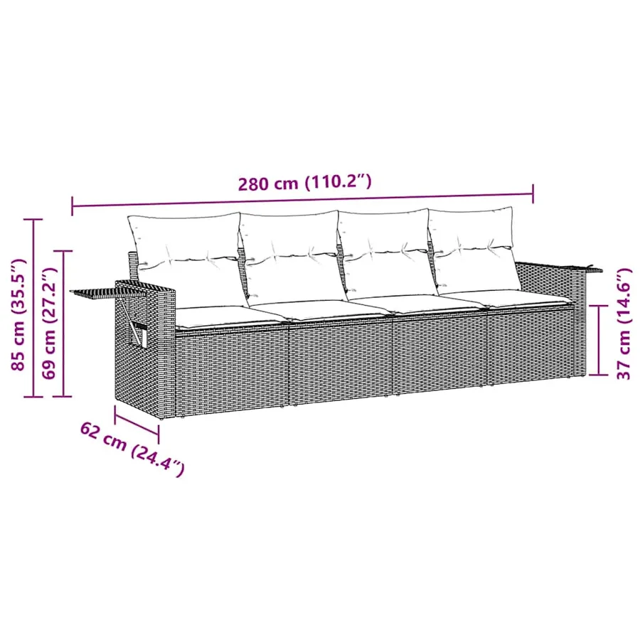 Salon de jardin 4 pcs avec coussins marron résine tressée - 3