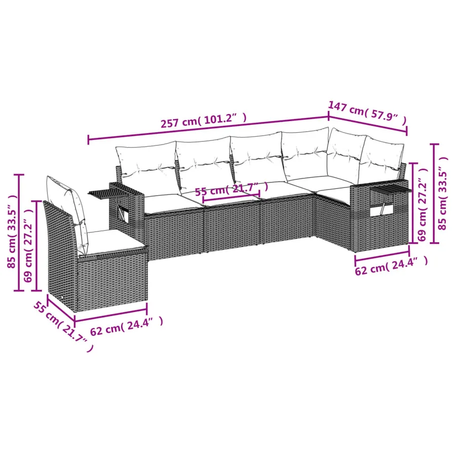 Salon de jardin avec coussins 6 pcs marron résine tressée - 3