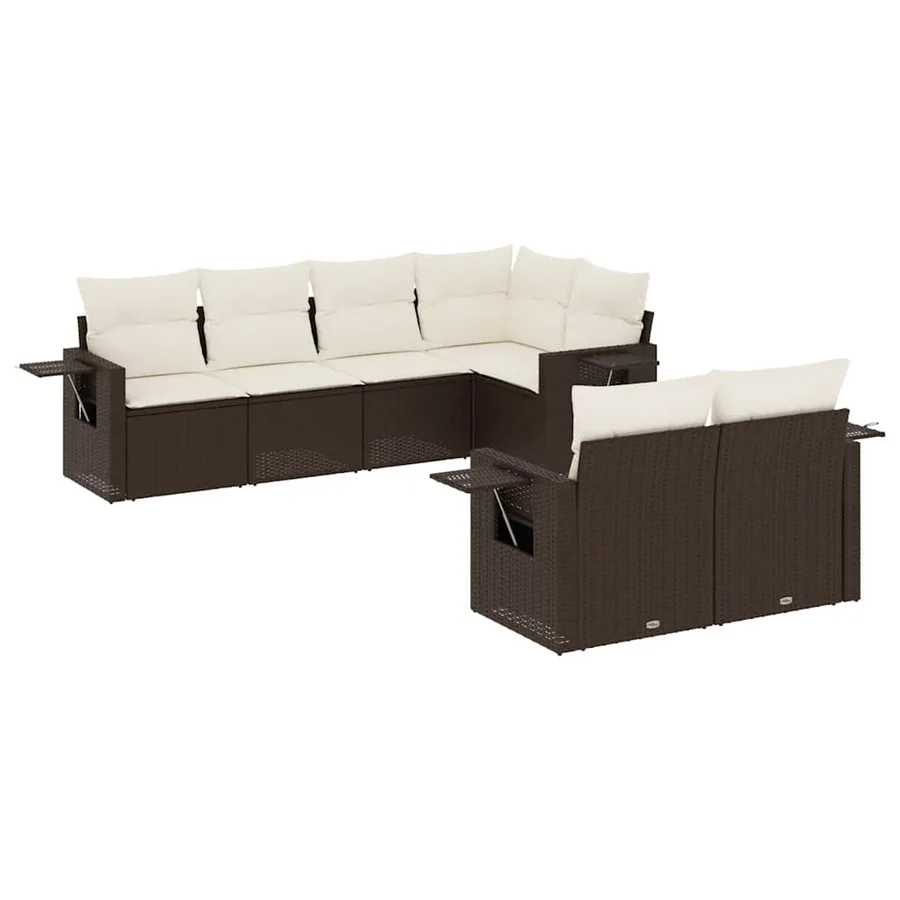 Salon de jardin avec coussins 7 pcs marron résine tressée - 2