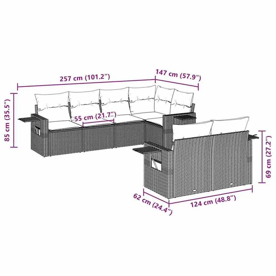 Salon de jardin avec coussins 7 pcs marron résine tressée - 3