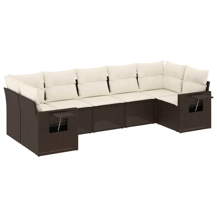 Salon de jardin avec coussins 7 pcs marron résine tressée - 2