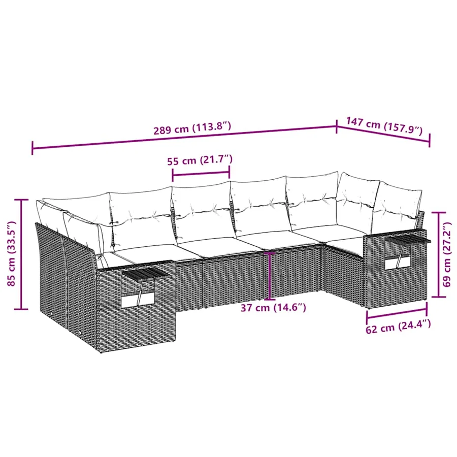 Salon de jardin avec coussins 7 pcs marron résine tressée - 3