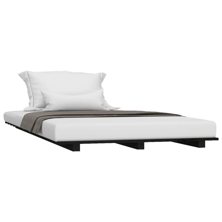 Cadre de lit sans matelas noir 100x200 cm bois massif de pin - 3