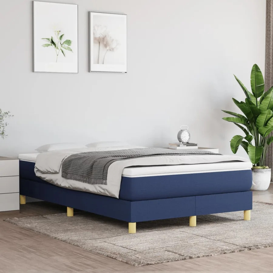 Sommier à lattes de lit avec matelas bleu 120x190 cm tissu - 3