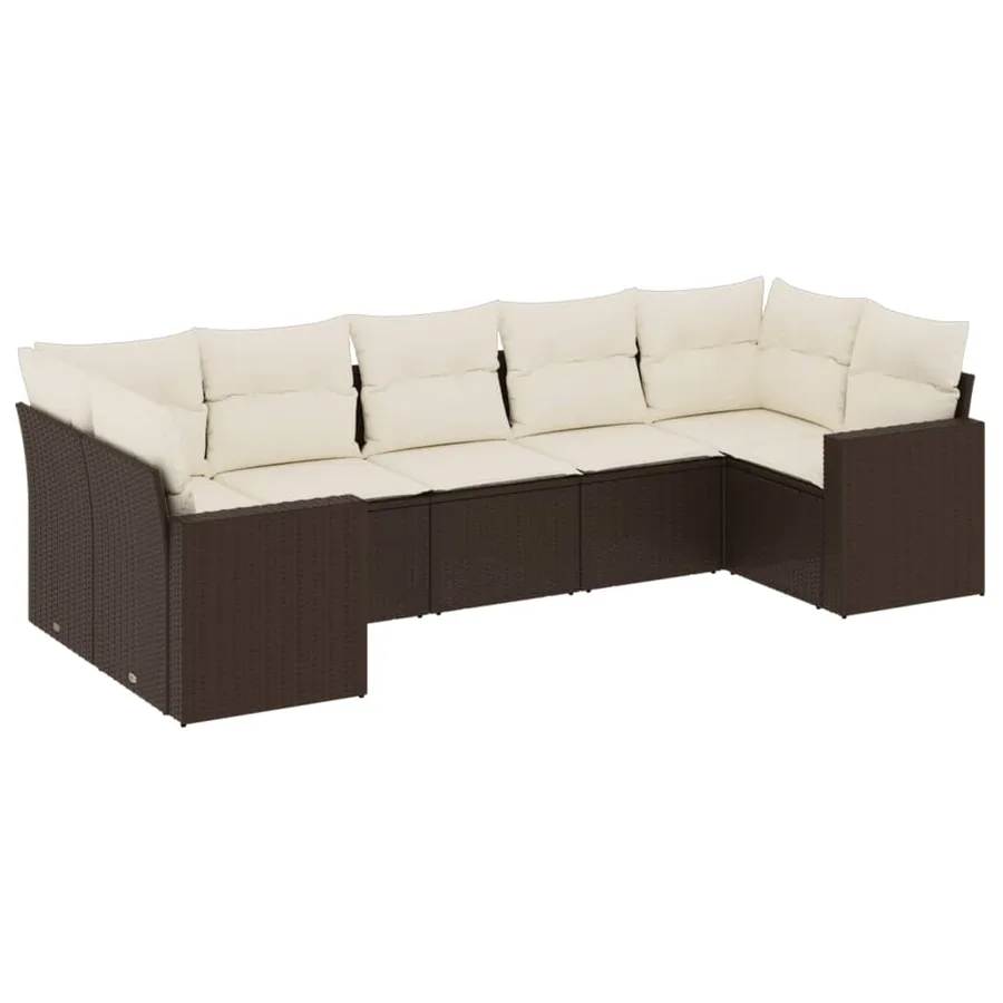 Salon de jardin avec coussins 7 pcs marron résine tressée - 2