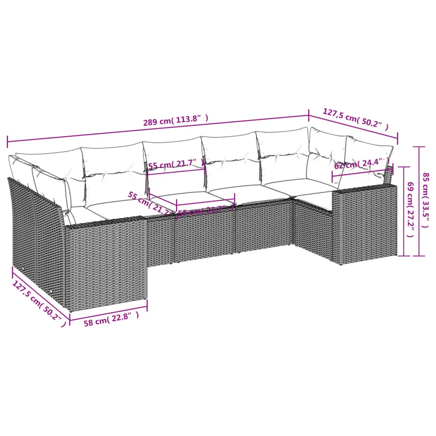 Salon de jardin avec coussins 7 pcs marron résine tressée - 3