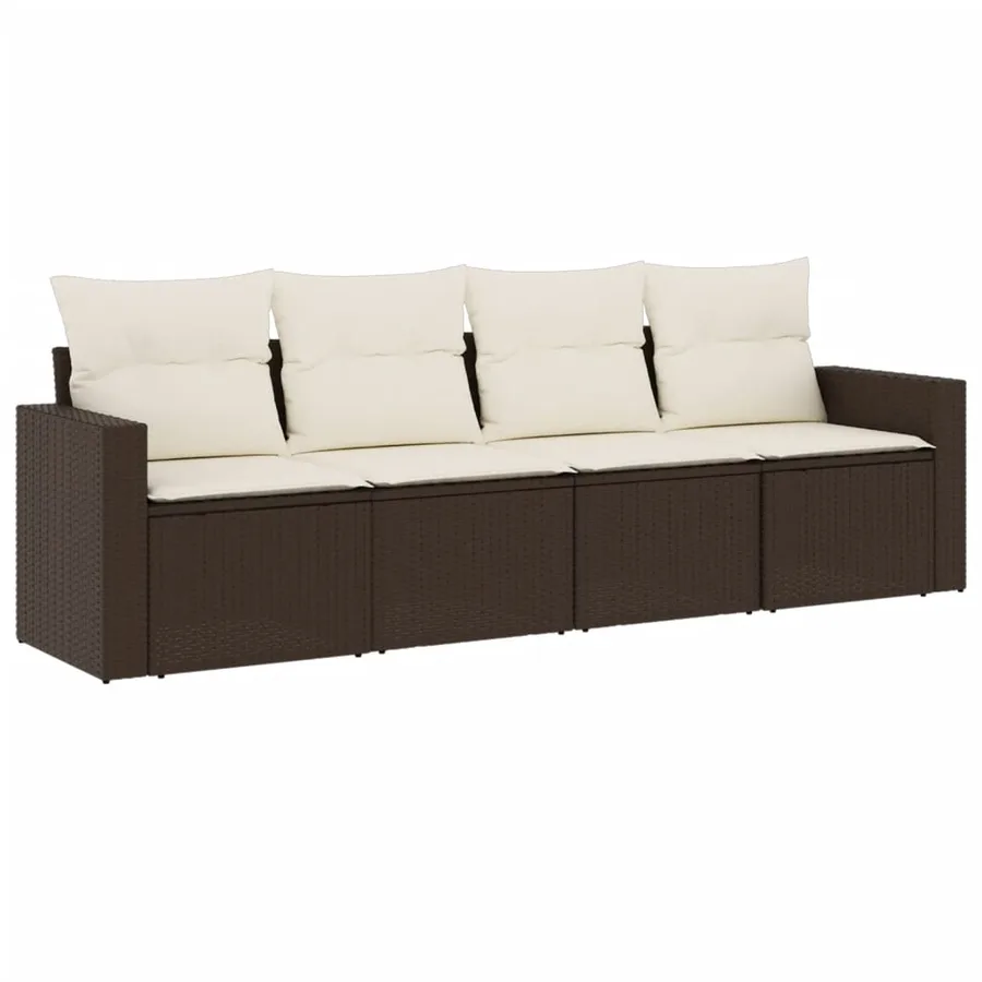 Salon de jardin 4 pcs avec coussins marron résine tressée - 2