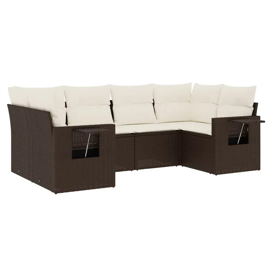 Salon de jardin avec coussins 6 pcs marron résine tressée - 2