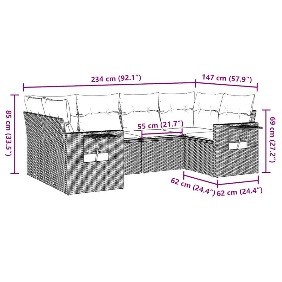 Salon de jardin avec coussins 6 pcs marron résine tressée - 8