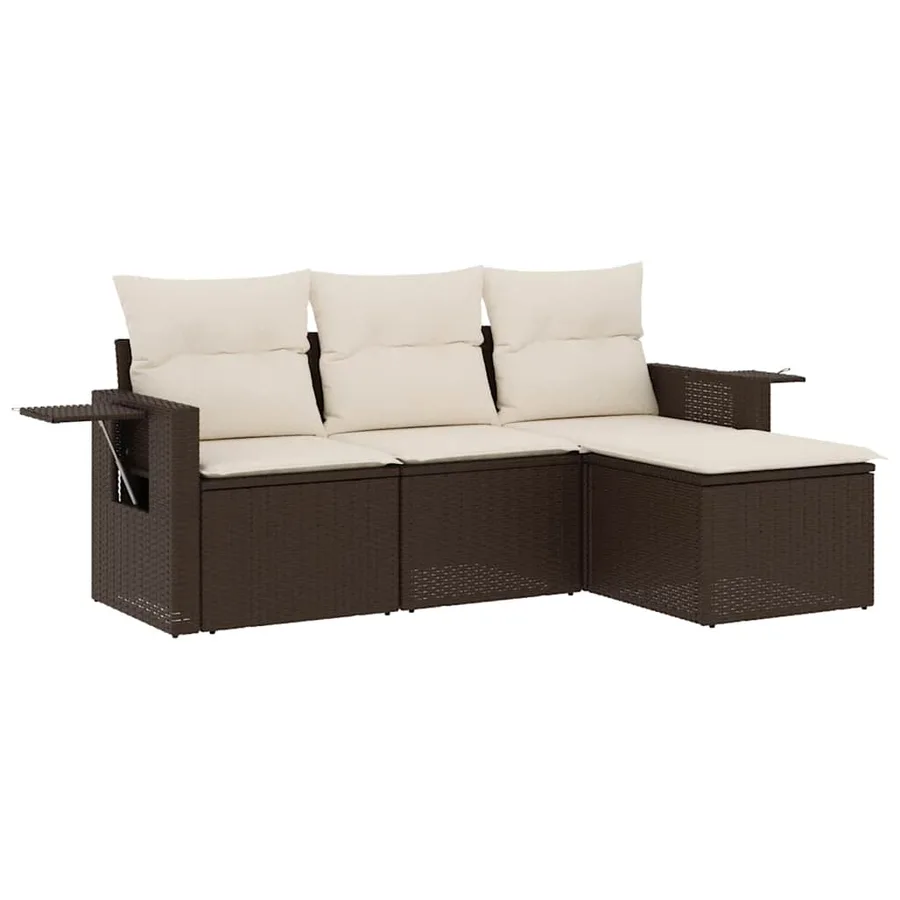 Salon de jardin 4 pcs avec coussins marron résine tressée - 2