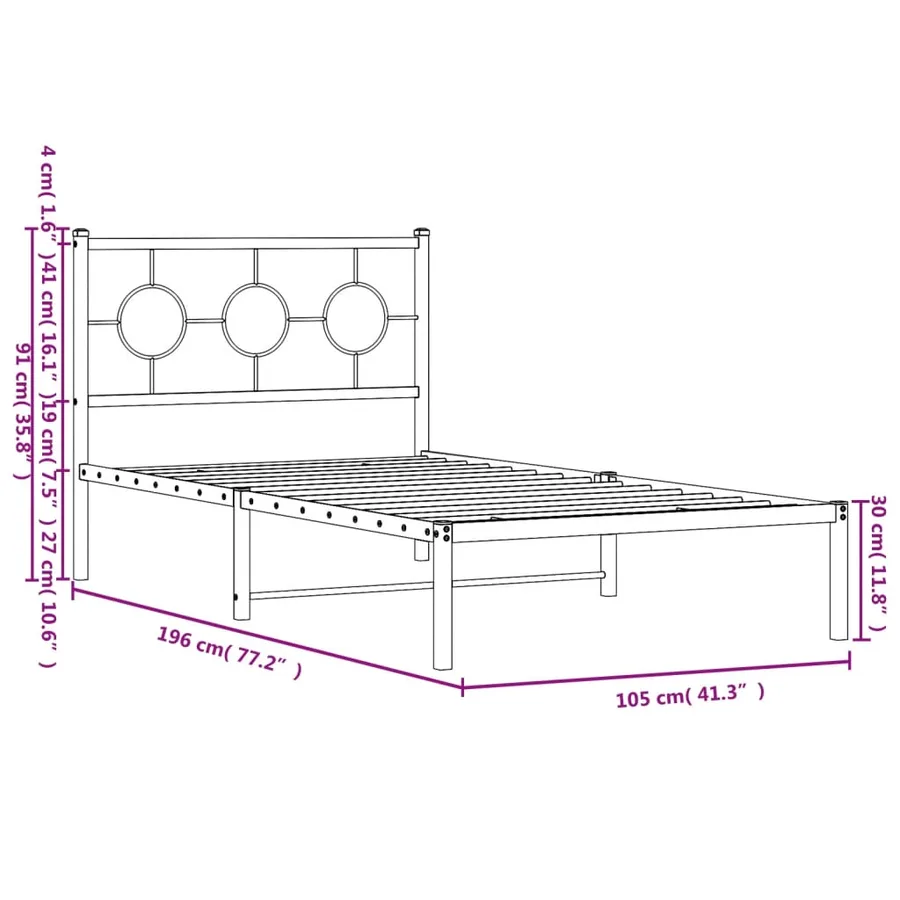 Cadre de lit métal sans matelas et tête de lit blanc 100x190 cm - 10