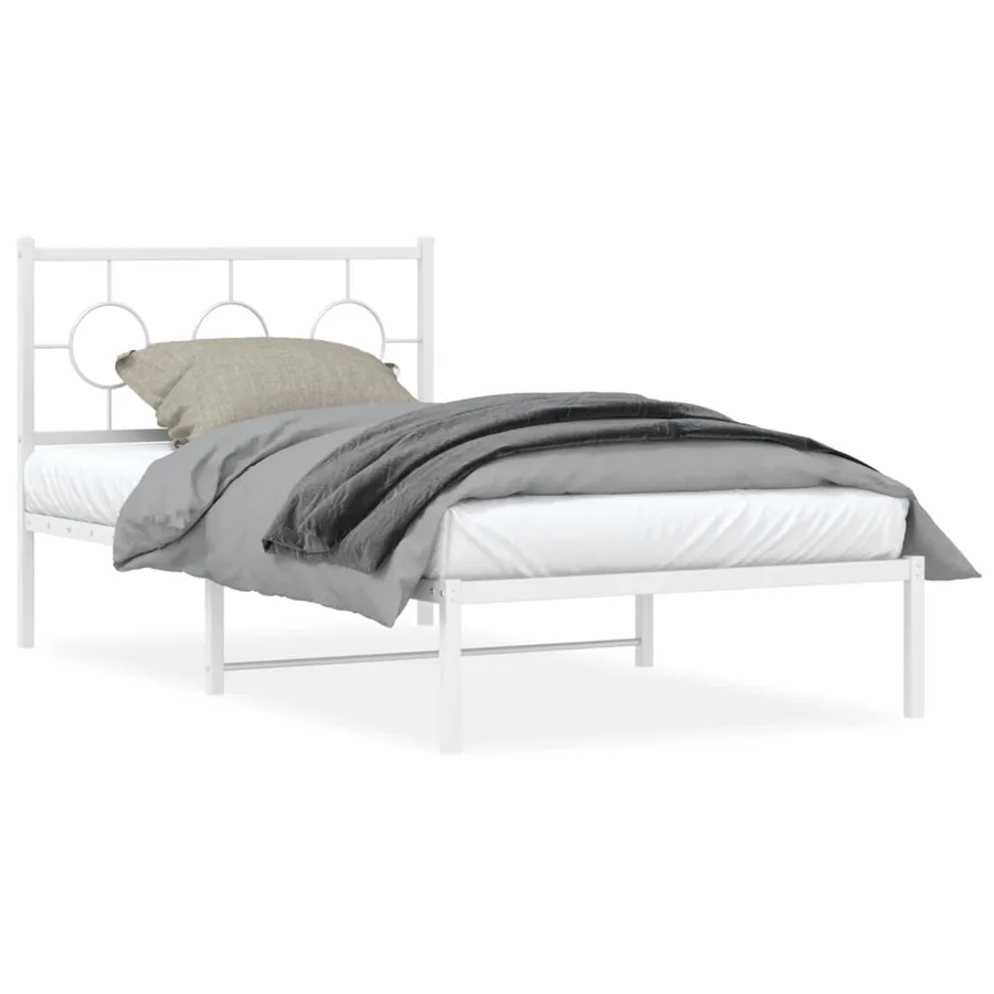 Cadre de lit métal sans matelas et tête de lit blanc 100x190 cm - 2