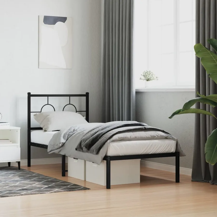 Cadre de lit métal sans matelas avec tête de lit noir 80x200 cm
