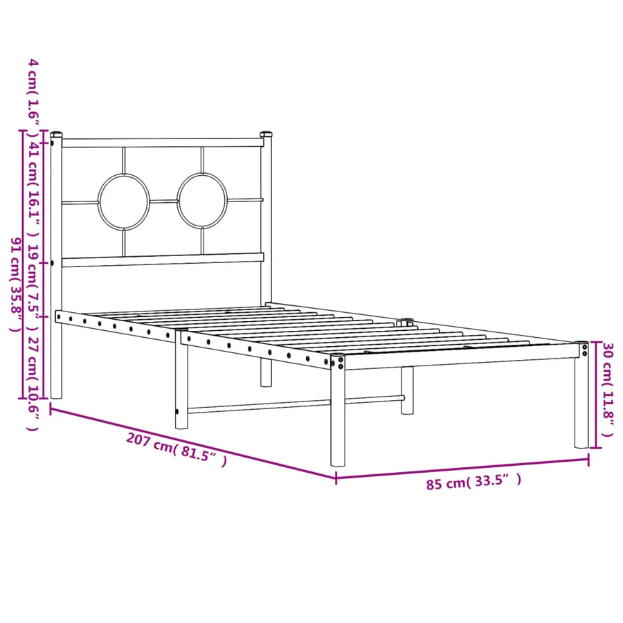 Cadre de lit métal sans matelas avec tête de lit noir 80x200 cm - 10