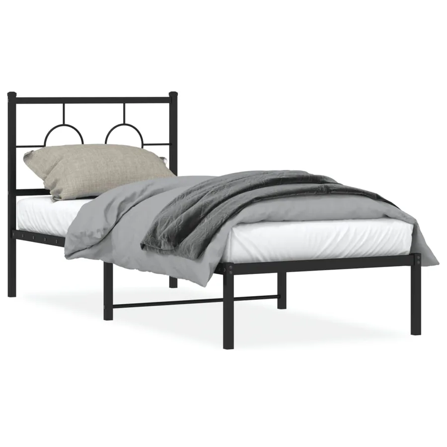 Cadre de lit métal sans matelas avec tête de lit noir 80x200 cm - 2