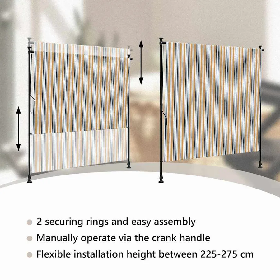 Store roulant d'extérieur jaune et blanc 150x270 cm tissu acier - 11