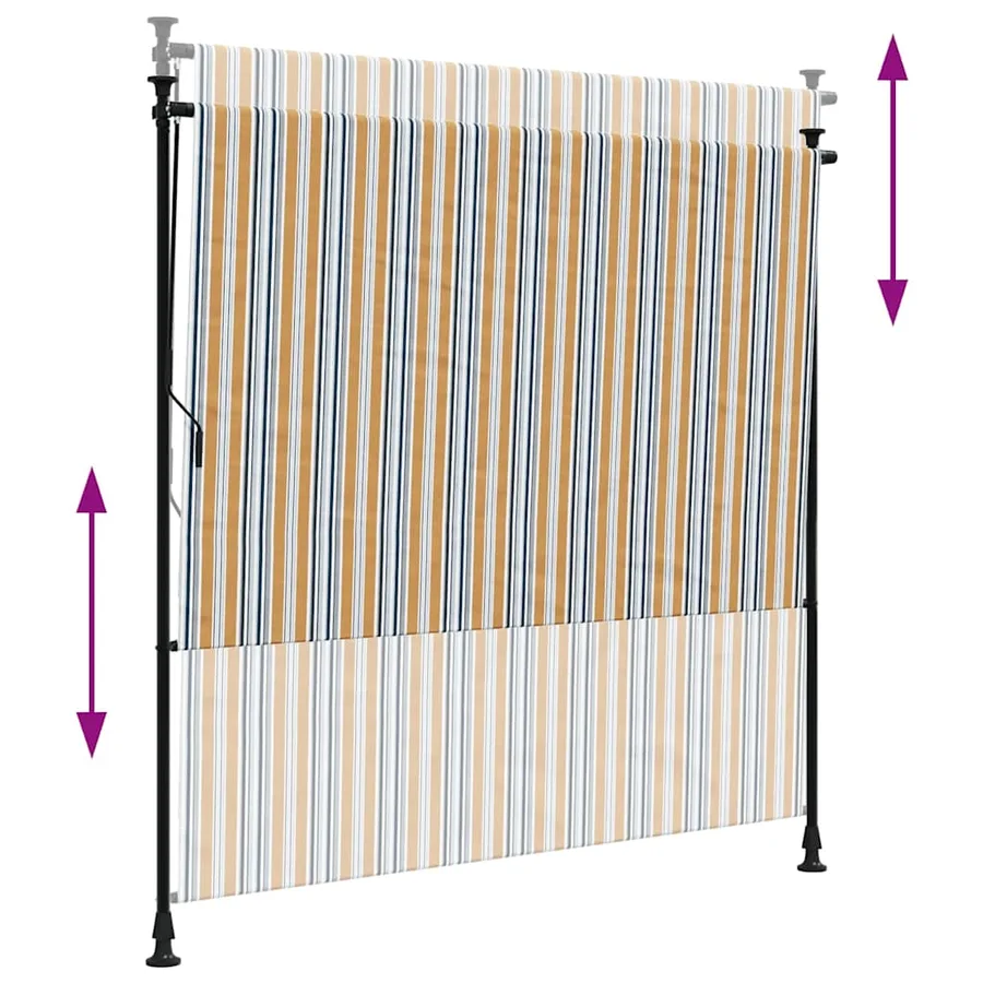 Store roulant d'extérieur jaune et blanc 150x270 cm tissu acier - 6