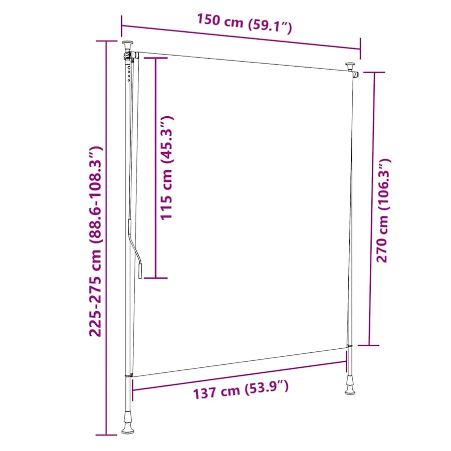 Store roulant d'extérieur jaune et blanc 150x270 cm tissu acier - 9