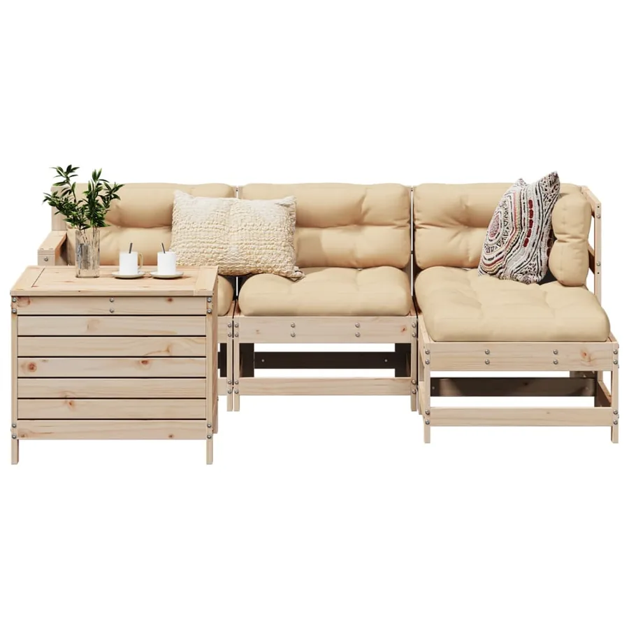 Salon de jardin 5 pcs bois de pin massif