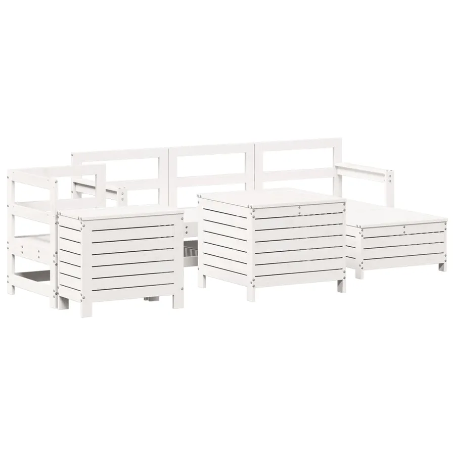 Salon de jardin 7 pcs blanc bois de pin massif - 2